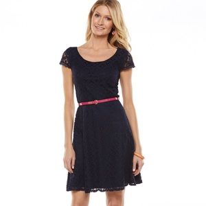 Lace A-Line Navy Cap Sleeve Dress SZ 16 AB Studio